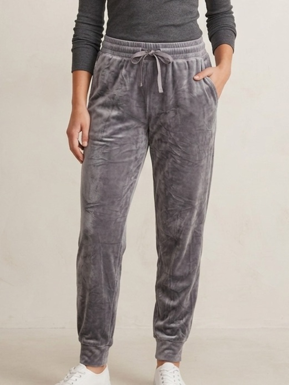 Plush Drawstring Jogger Pants - Gray
